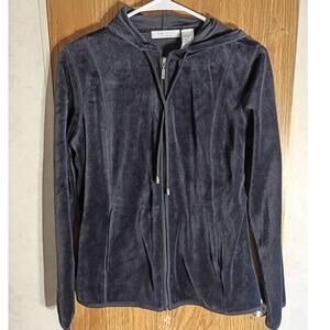NWT Liz Claiborne Velour Zip Hoodie Black Soft Lounge Y2K Minimalist Medium